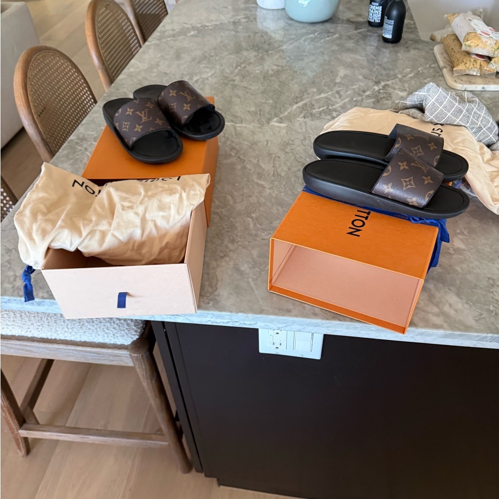 Louis Vuitton Black and Brown Slides